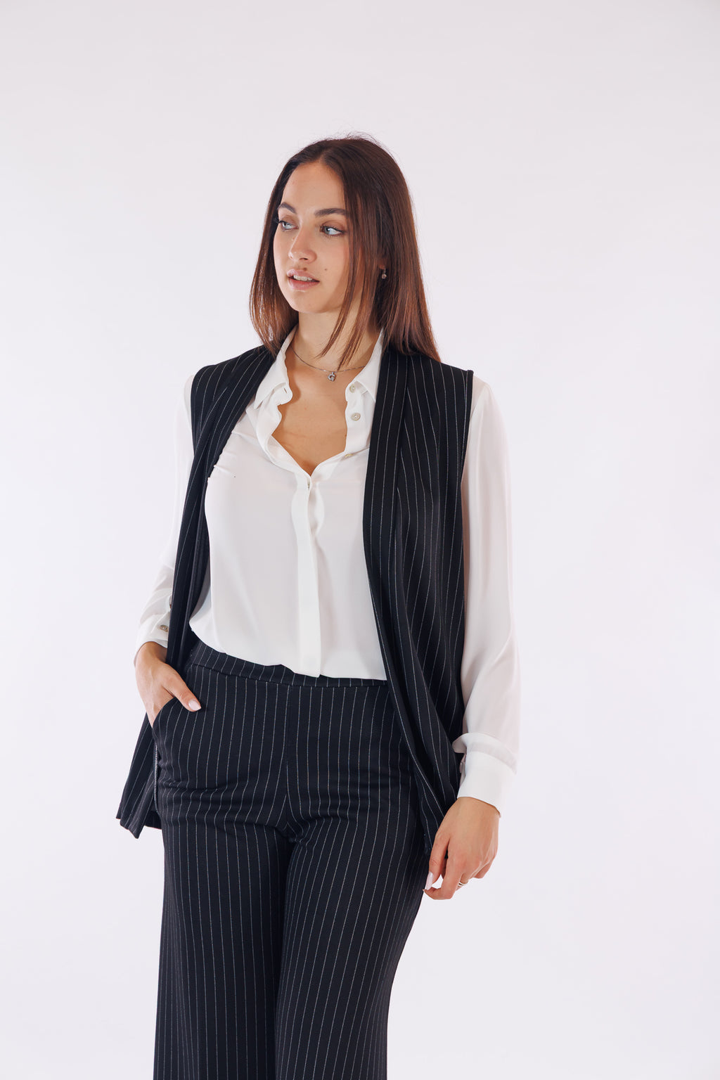 Gilet gessato tasche