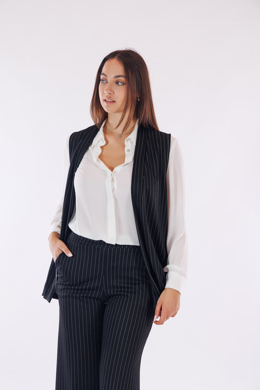 Gilet gessato tasche