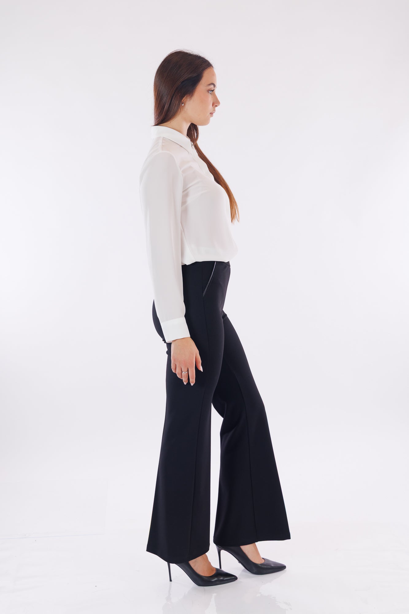 Pantalone flare inserto ecopelle