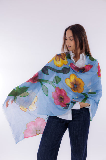 Sciarpa ricamata e dipinta a mano