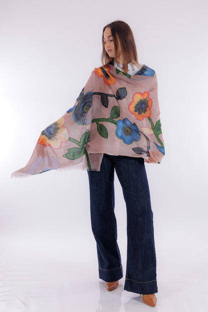 Sciarpa ricamata e dipinta a mano