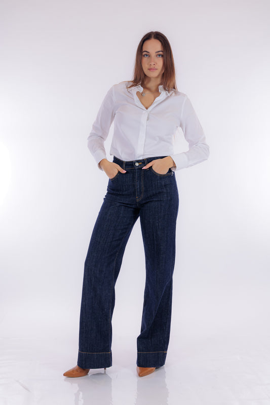 Jeans largo orlo alto