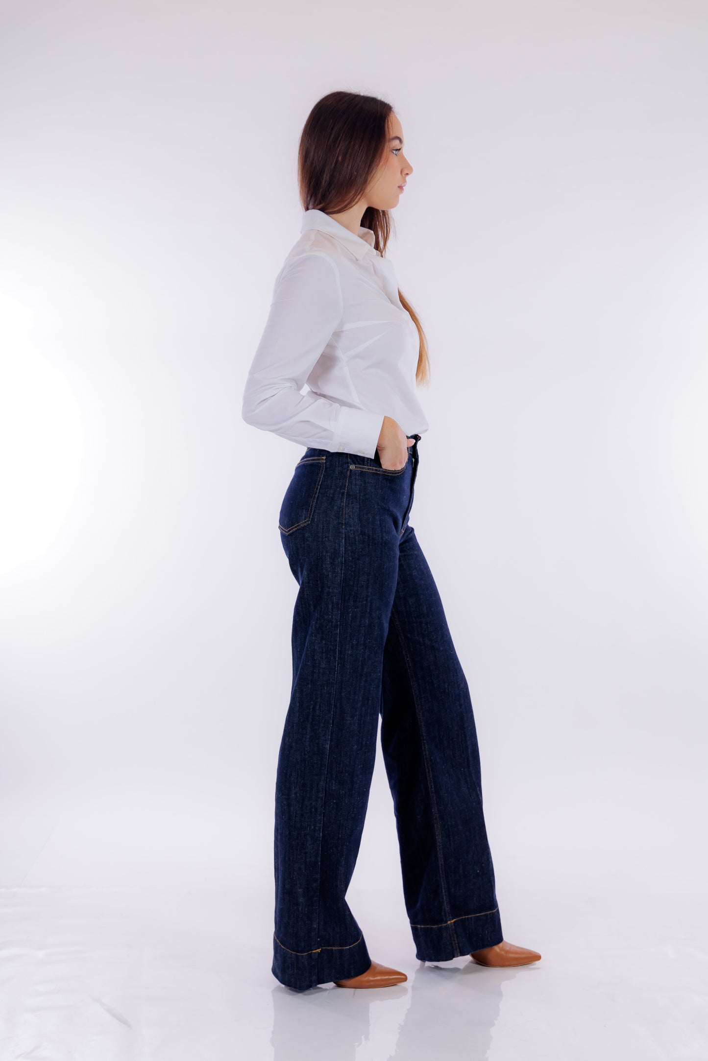 Jeans largo orlo alto