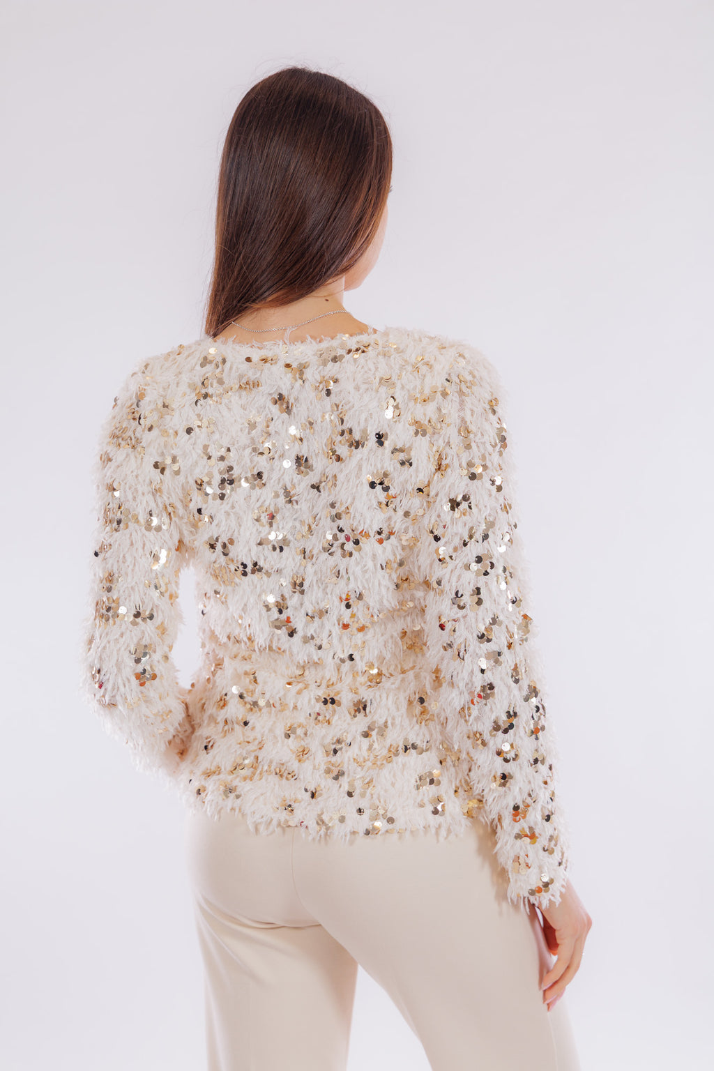 Maglia piume e paillettes