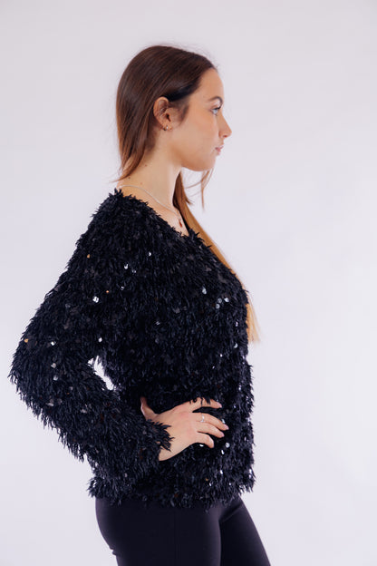 Maglia piume e paillettes