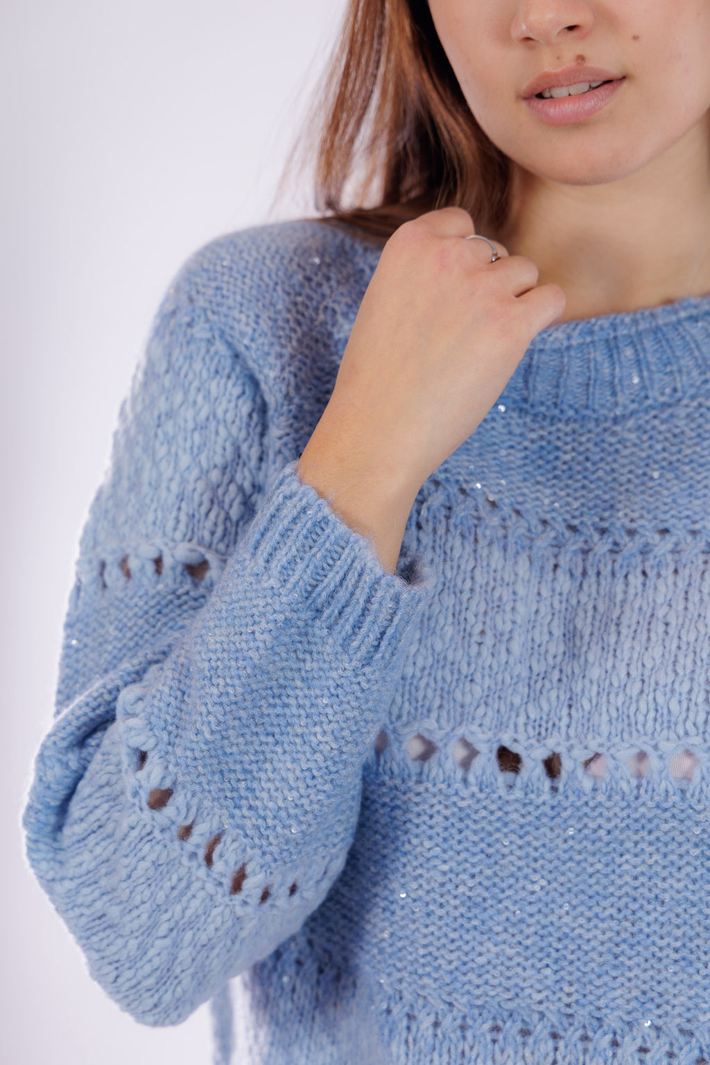 Maglia merinos bouclé e intarsi