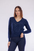 Maglia scollo V micro paillettes