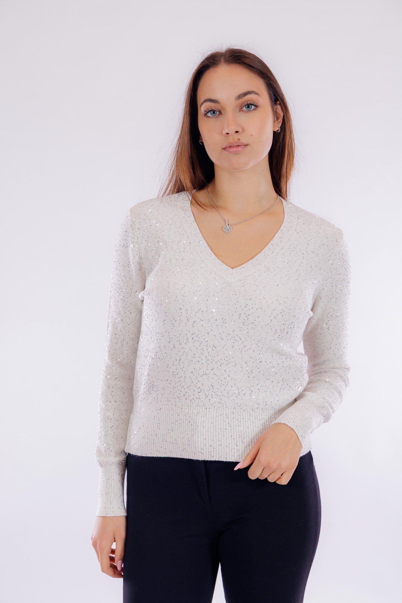 Maglia scollo V micro paillettes