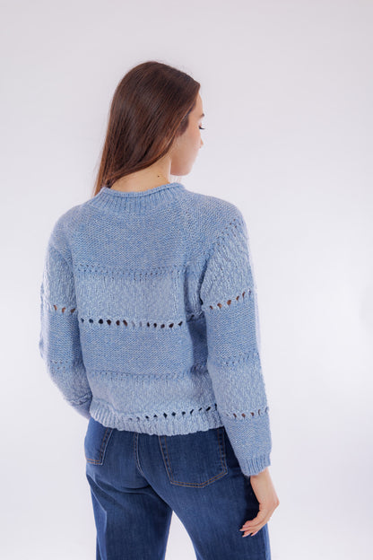 Maglia merinos bouclé e intarsi