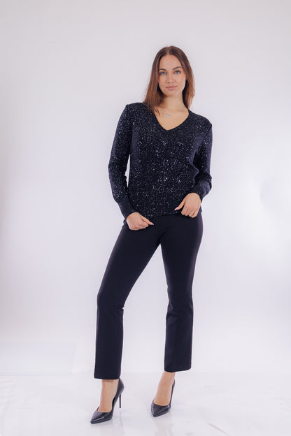 Maglia scollo V micro paillettes