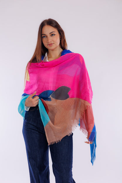 Sciarpa ricamata e dipinta a mano