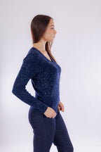 Maglia scollo V micro paillettes