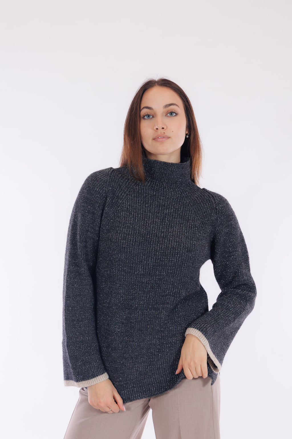 Maglia lurex bordi a contrasto