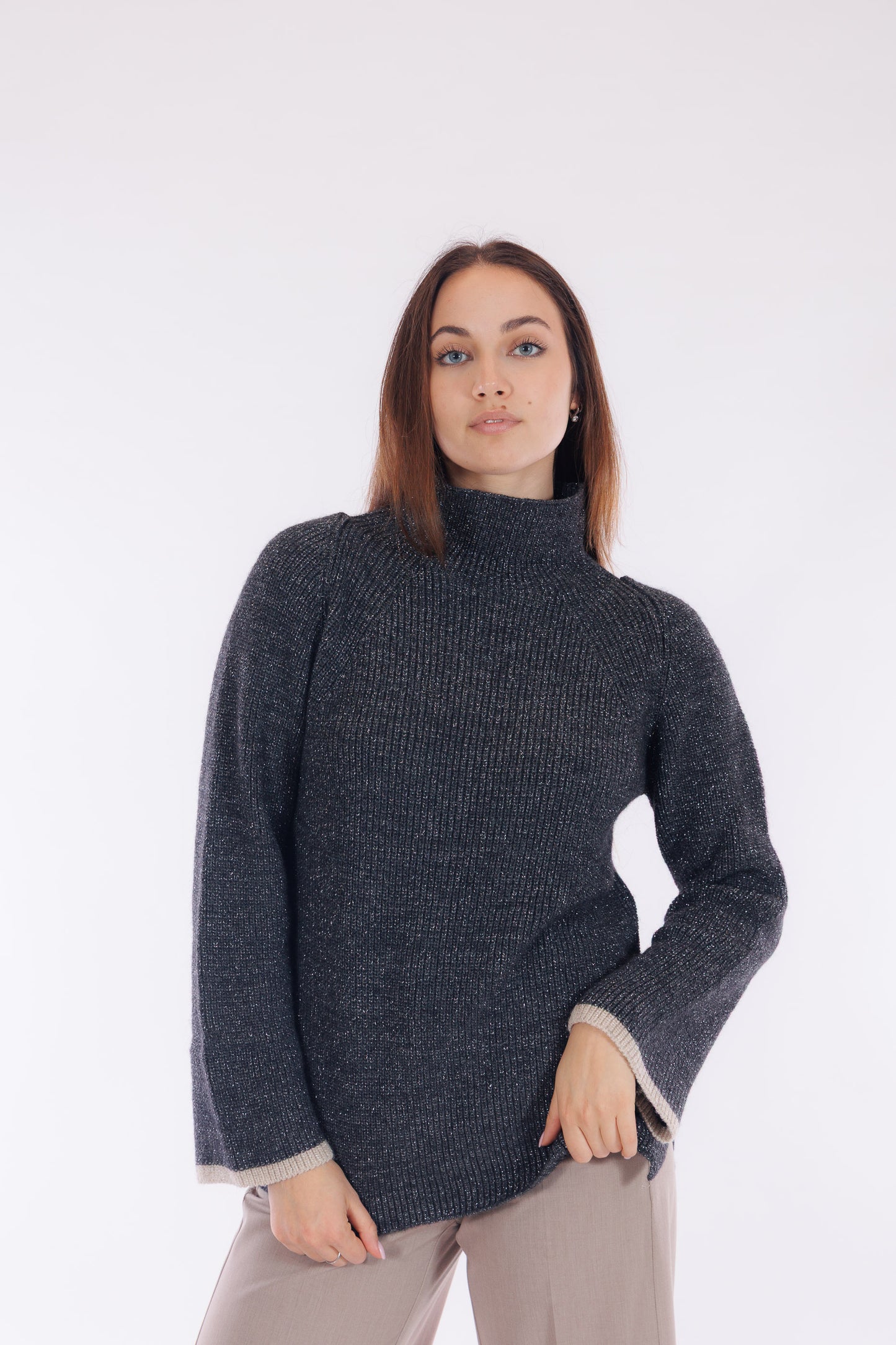 Maglia lurex bordi a contrasto