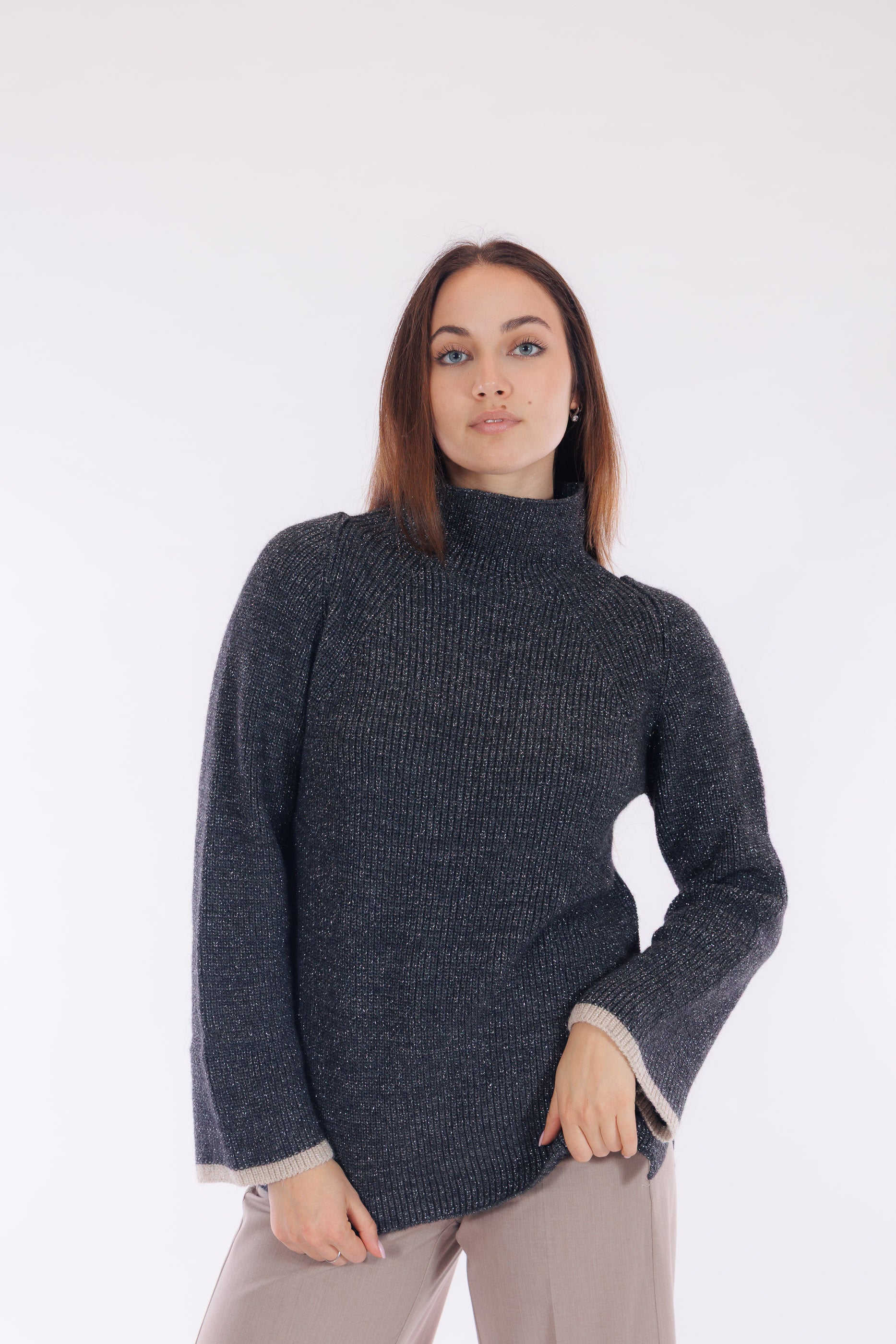 Maglia lurex bordi a contrasto