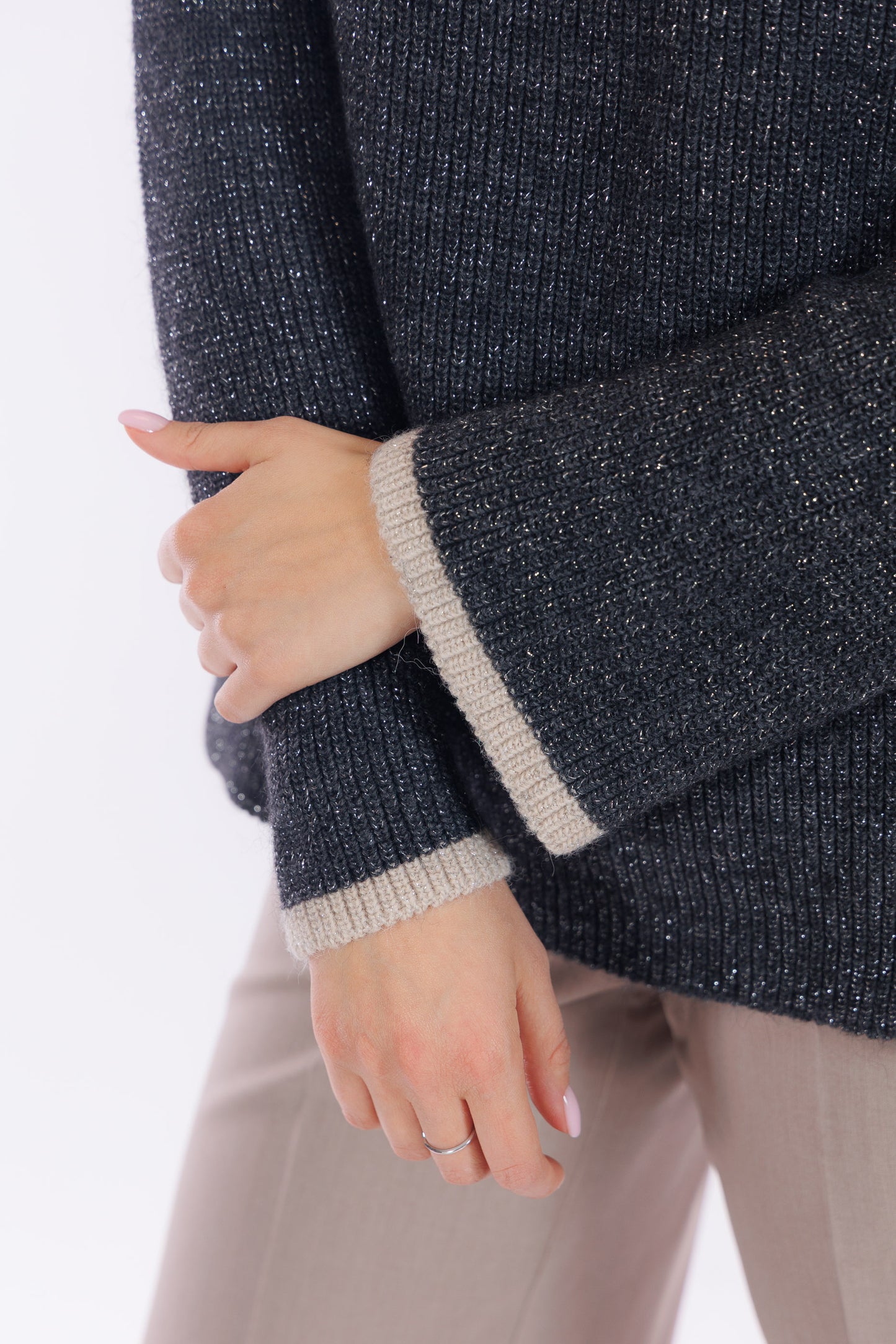 Maglia lurex bordi a contrasto