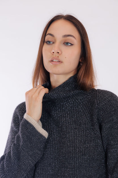 Maglia lurex bordi a contrasto