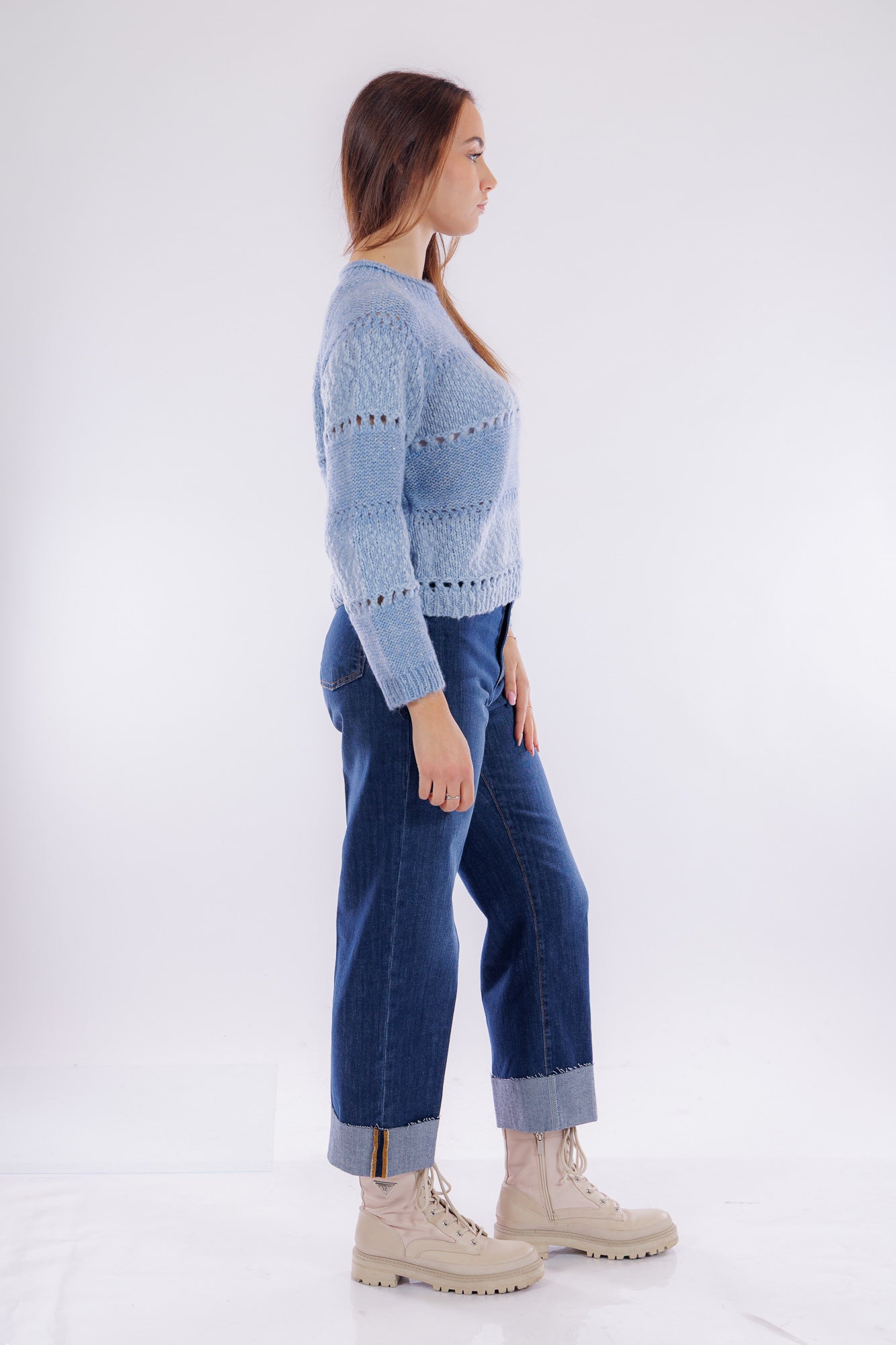 Maglia merinos bouclé e intarsi