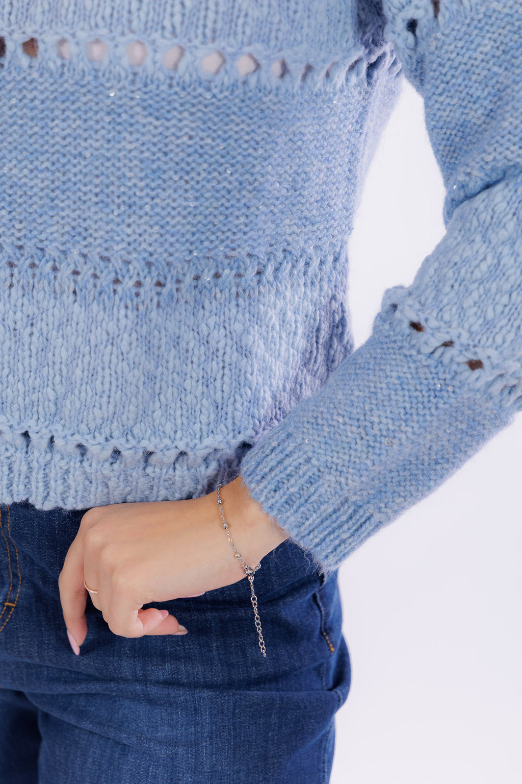 Maglia merinos bouclé e intarsi