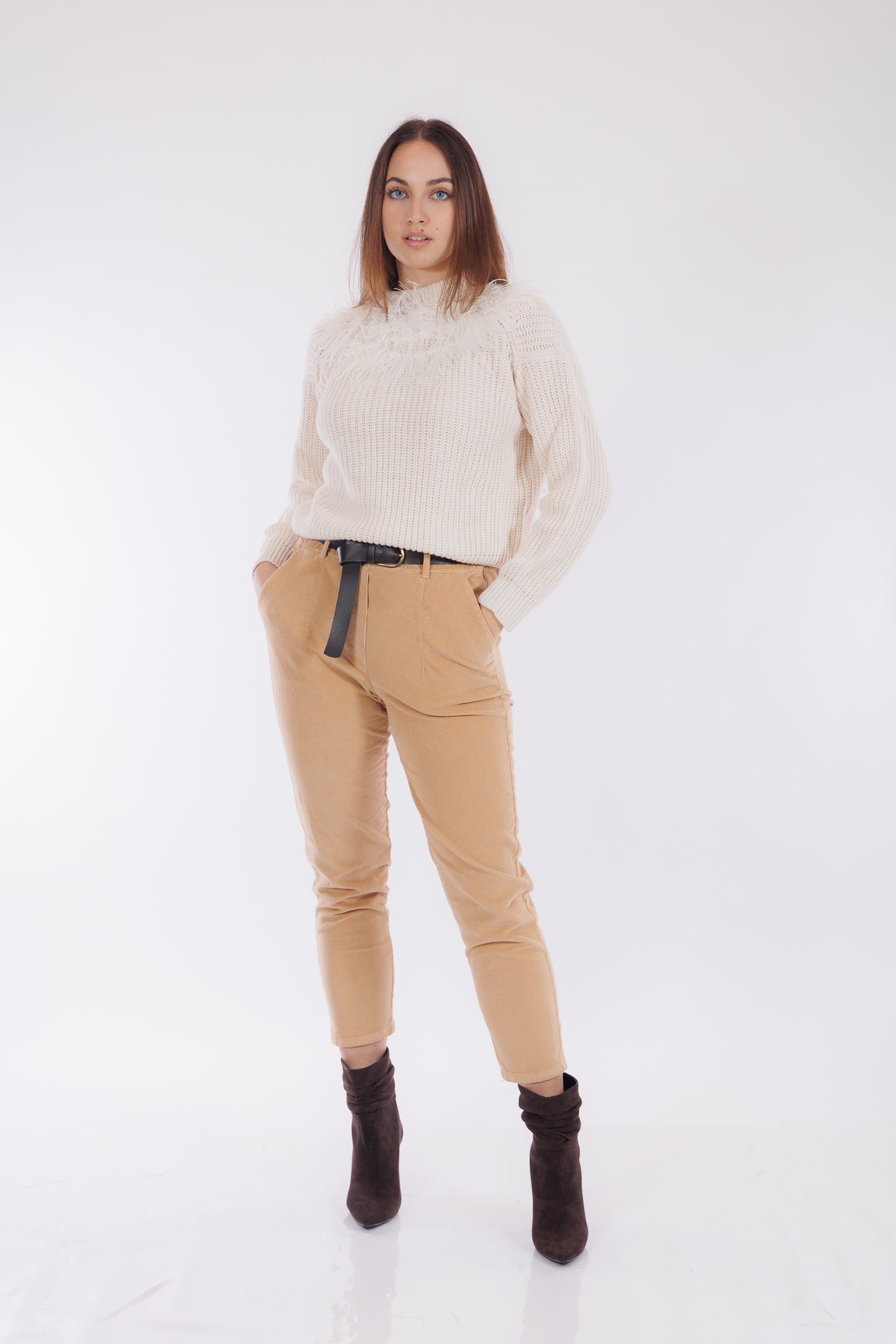 Pantalone velluto con cintura