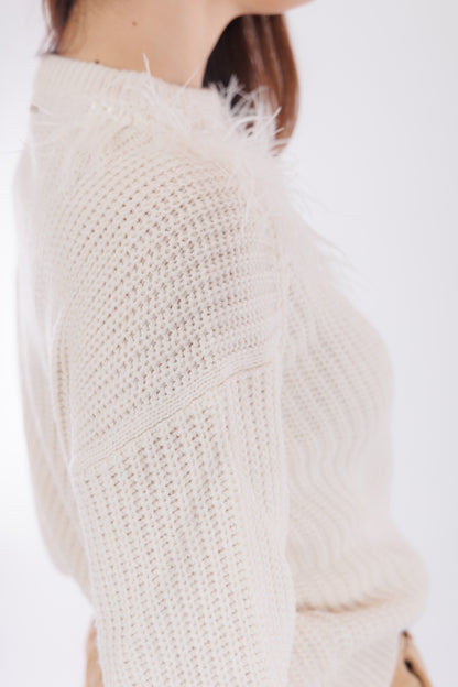 Maglia girocollo piume