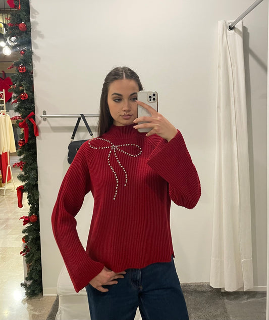 Maglia fiocco strass