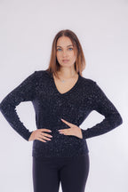 Maglia scollo V micro paillettes