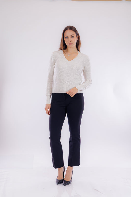 Maglia scollo V micro paillettes