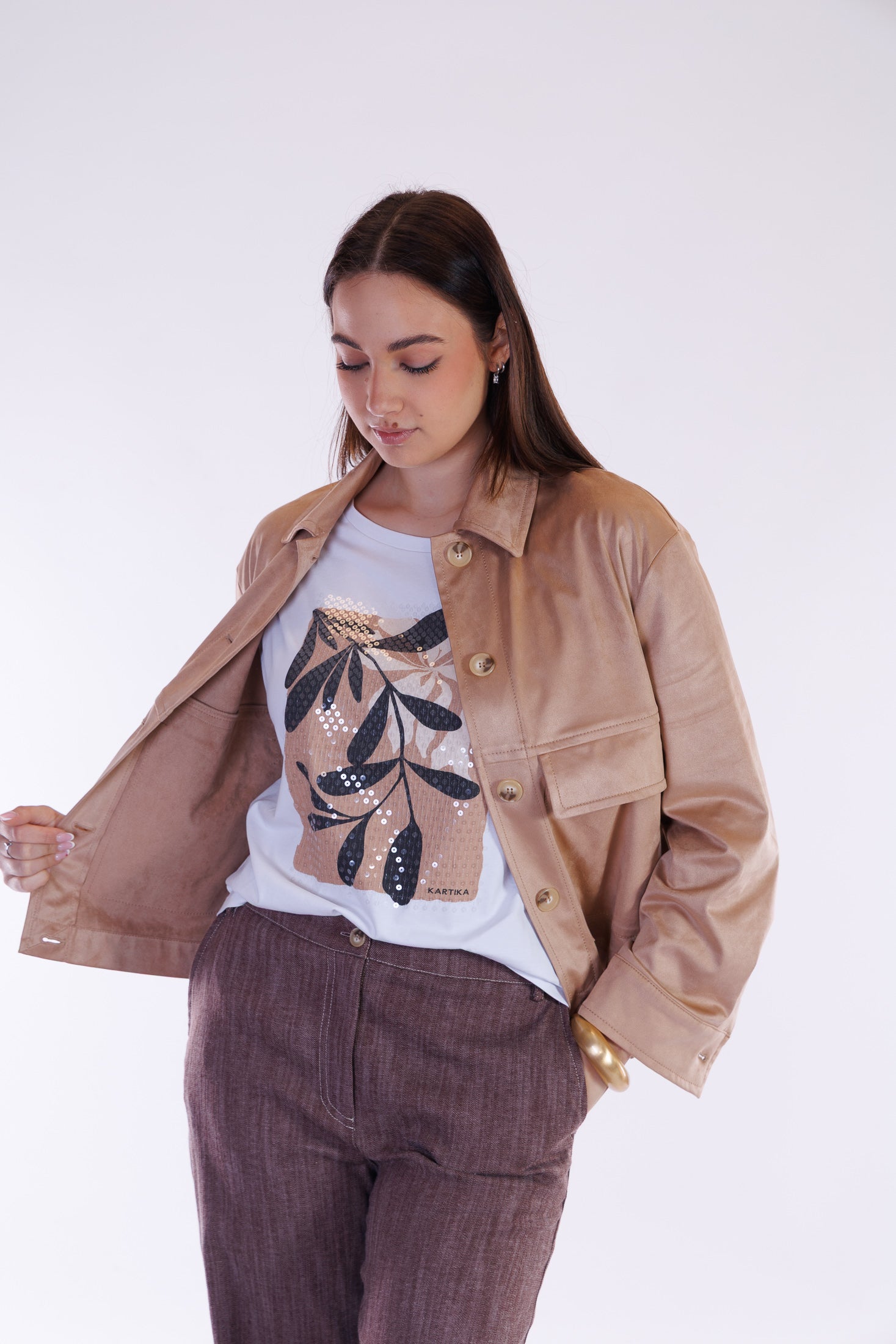 Giacca corta scamosciata