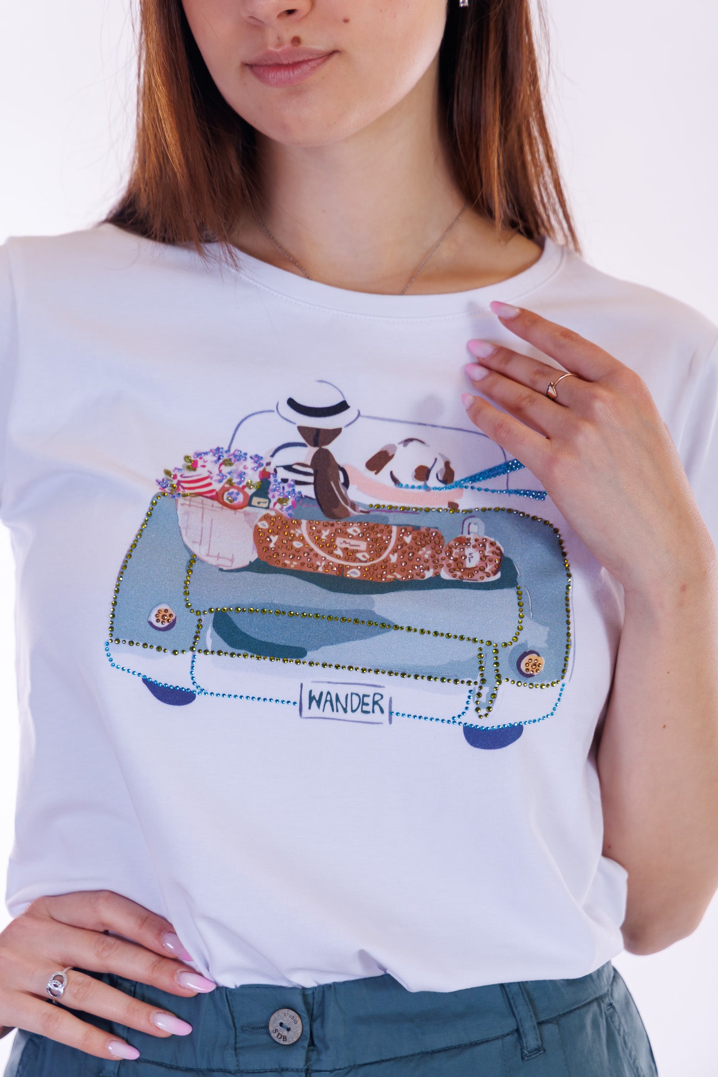 T-shirt stampa e strass