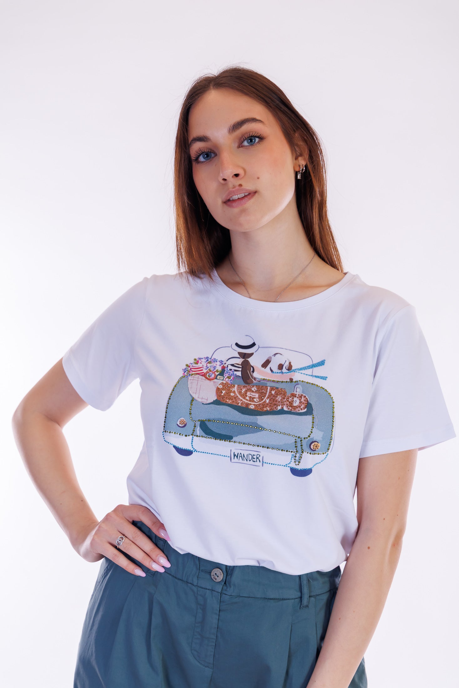 T-shirt stampa e strass