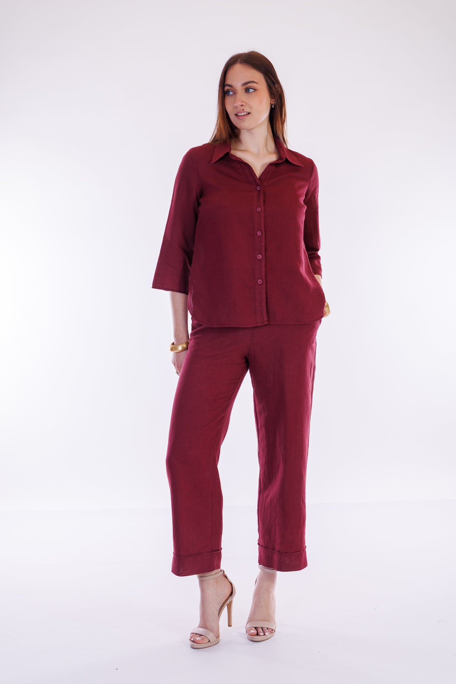 Pantalone cropped lino e cotone