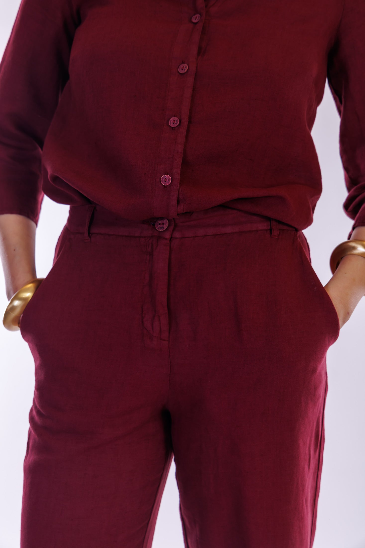 Pantalone cropped lino e cotone