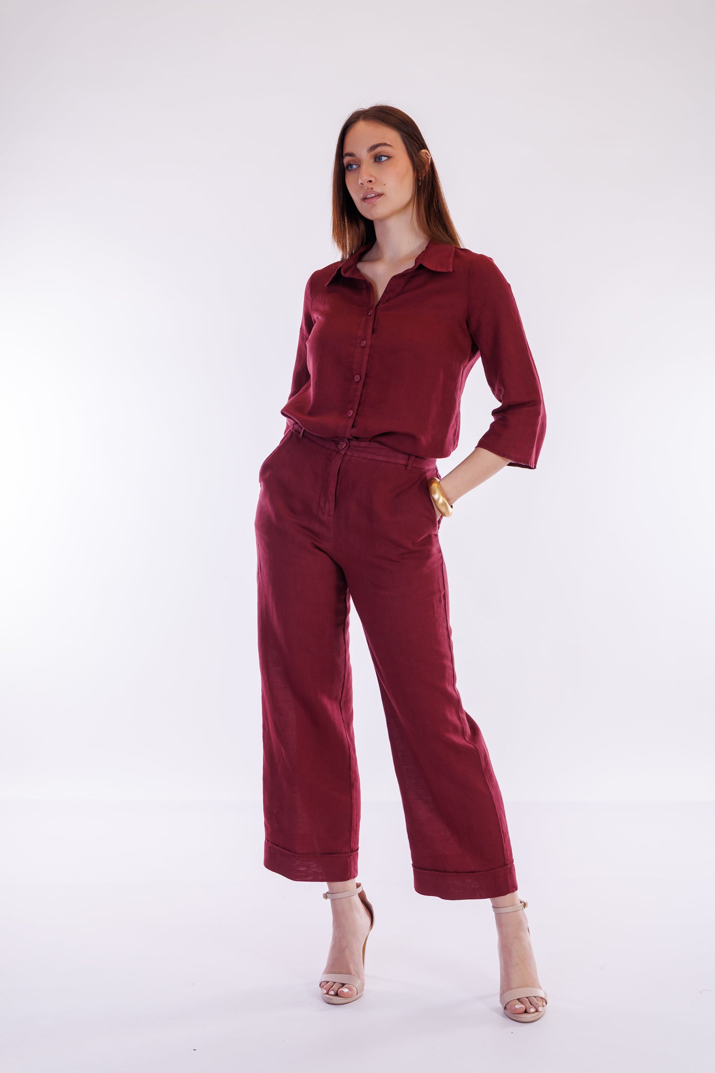 Pantalone cropped lino e cotone