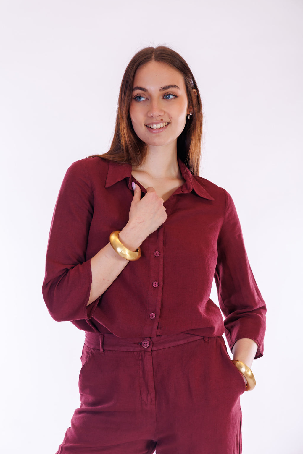 Pantalone cropped lino e cotone