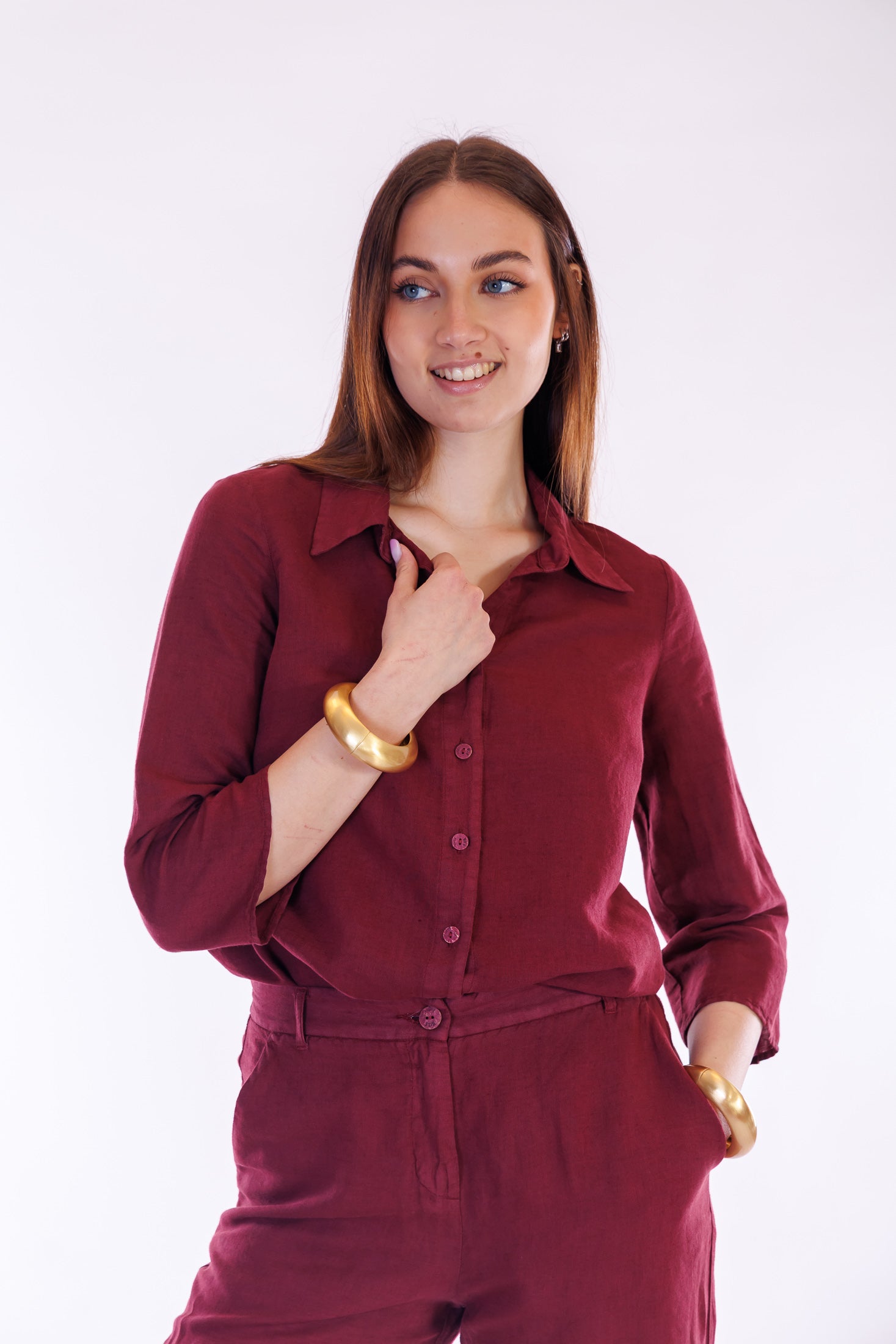Pantalone cropped lino e cotone