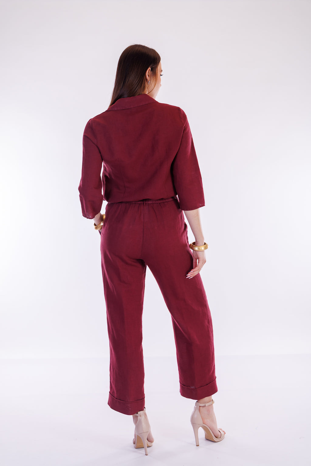 Pantalone cropped lino e cotone