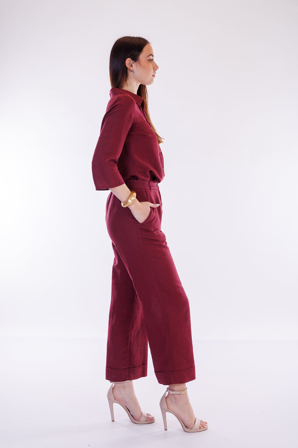 Pantalone cropped lino e cotone