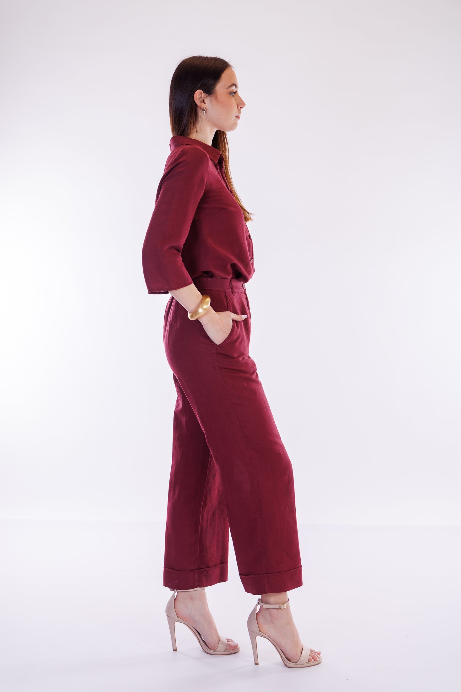 Pantalone cropped lino e cotone