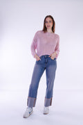 Jeans risvolto lavaggio rosa