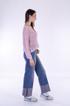 Jeans risvolto lavaggio rosa