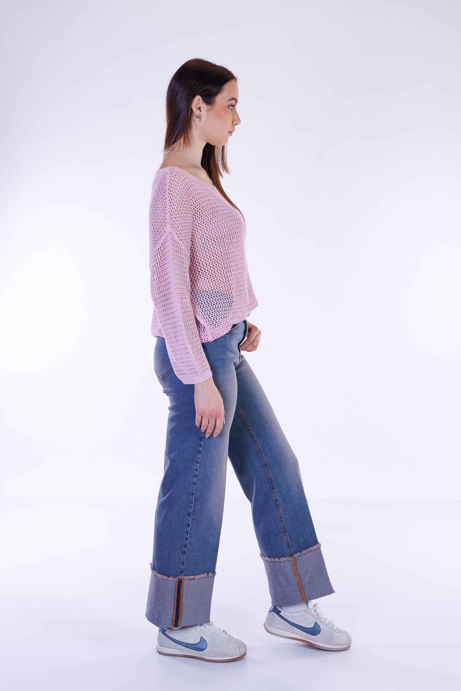 Jeans risvolto lavaggio rosa