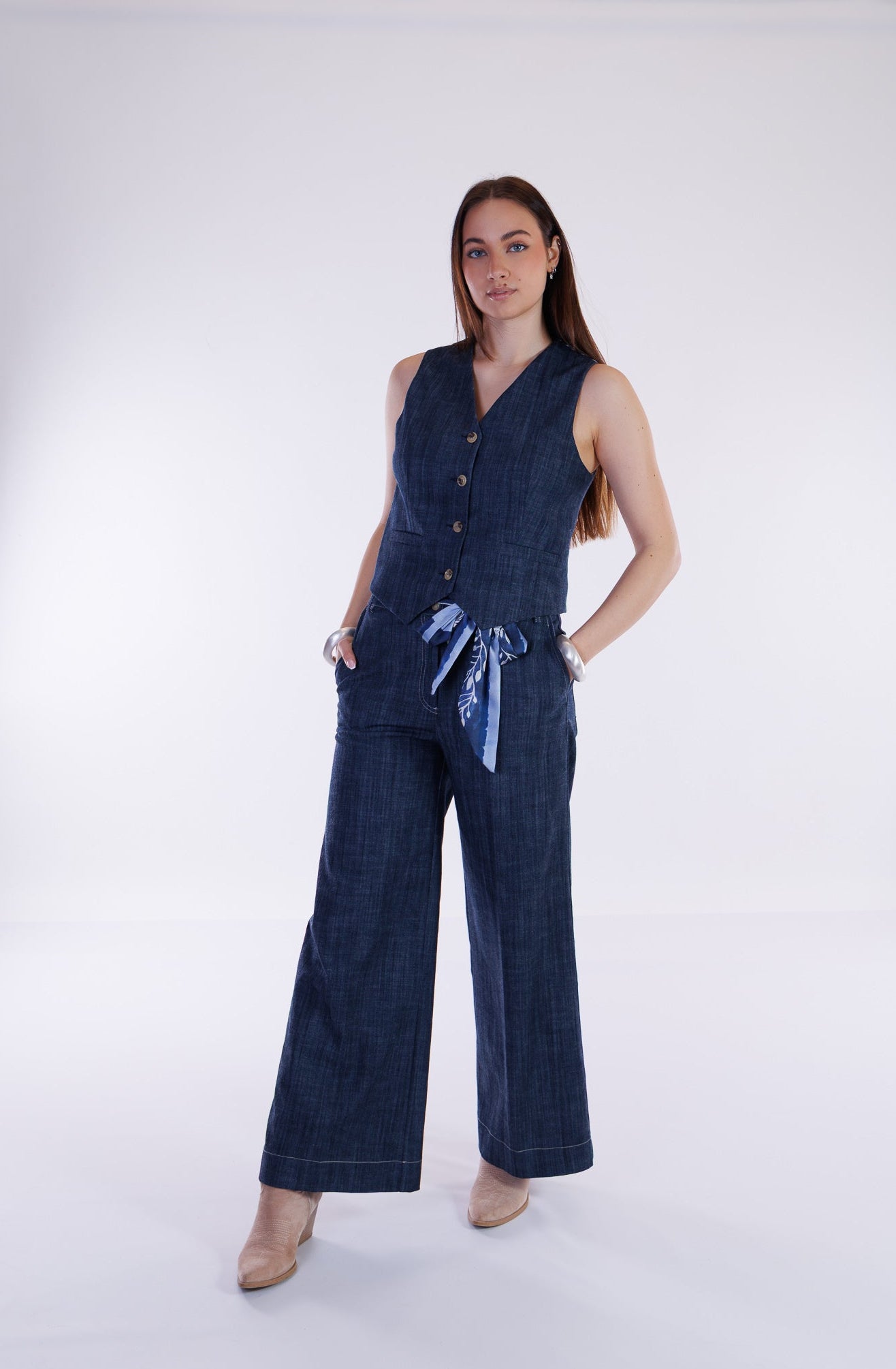 Jeans wide leg cintura raso
