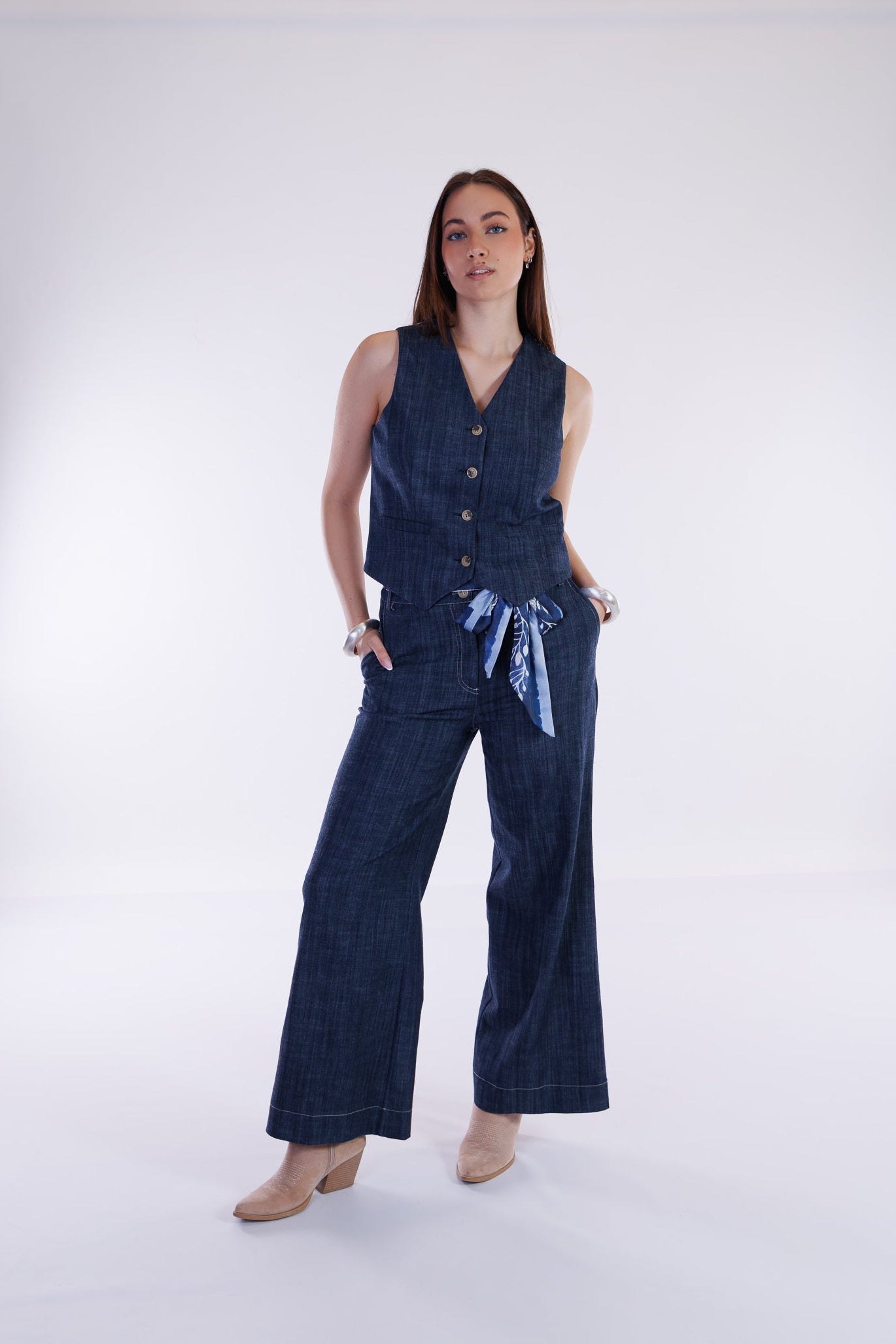 Jeans wide leg cintura raso