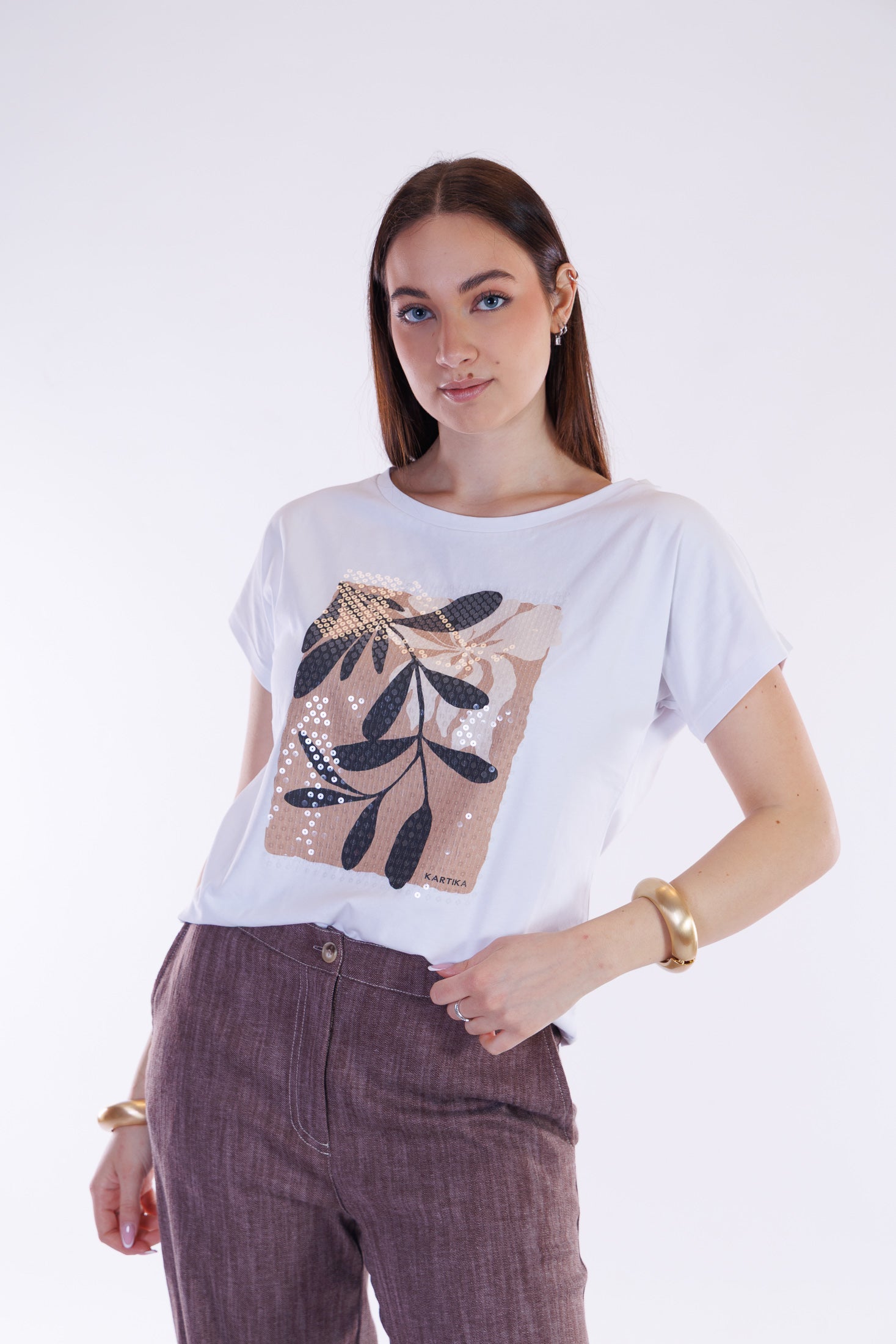 T-shirt stampa paillettes