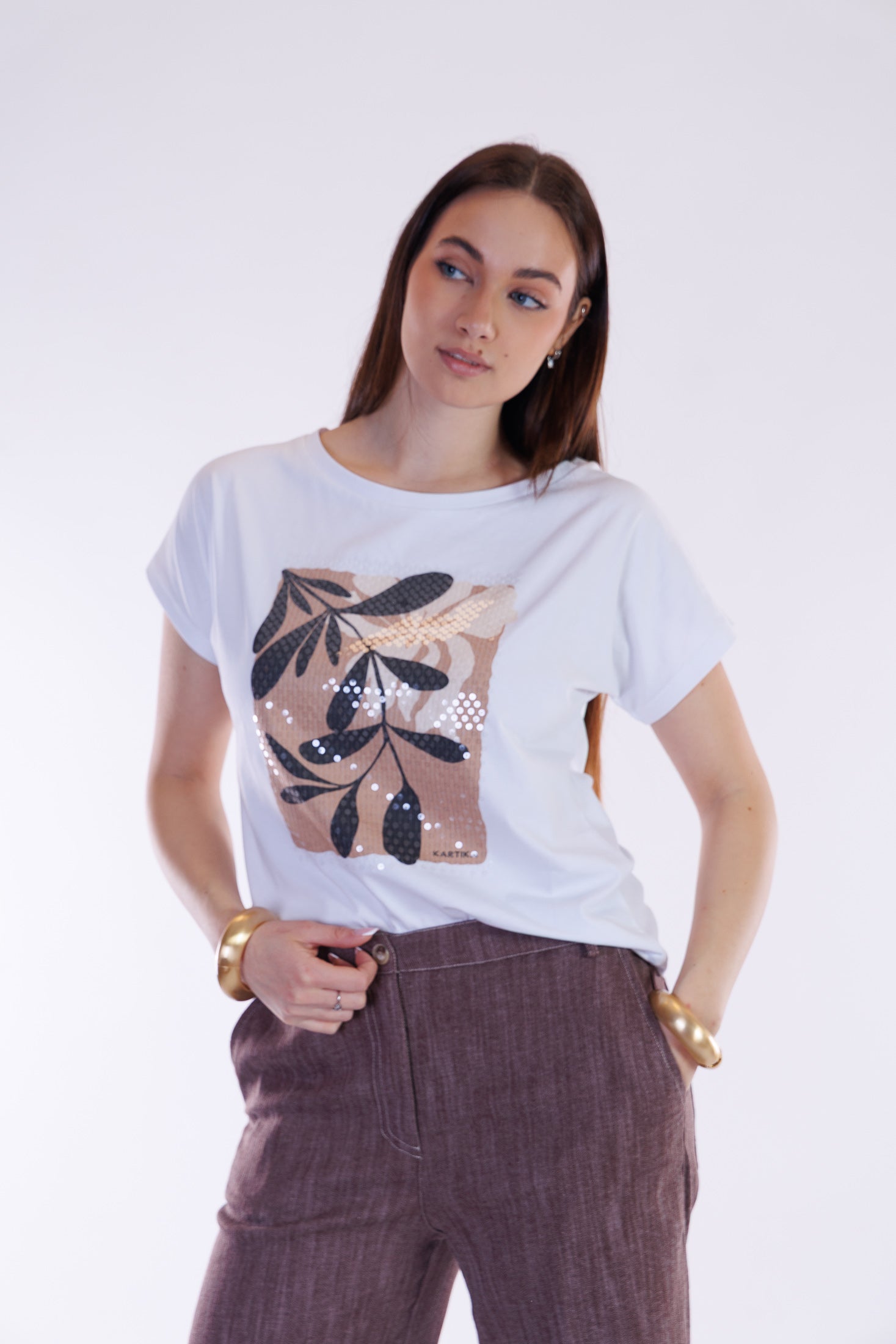 T-shirt stampa paillettes