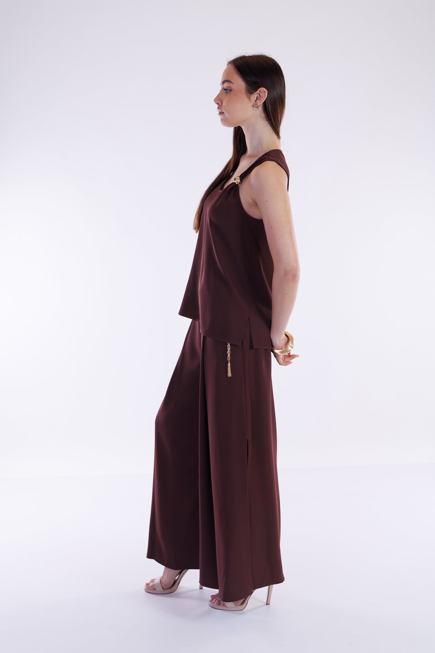 Canotta fluida fermaglio oro