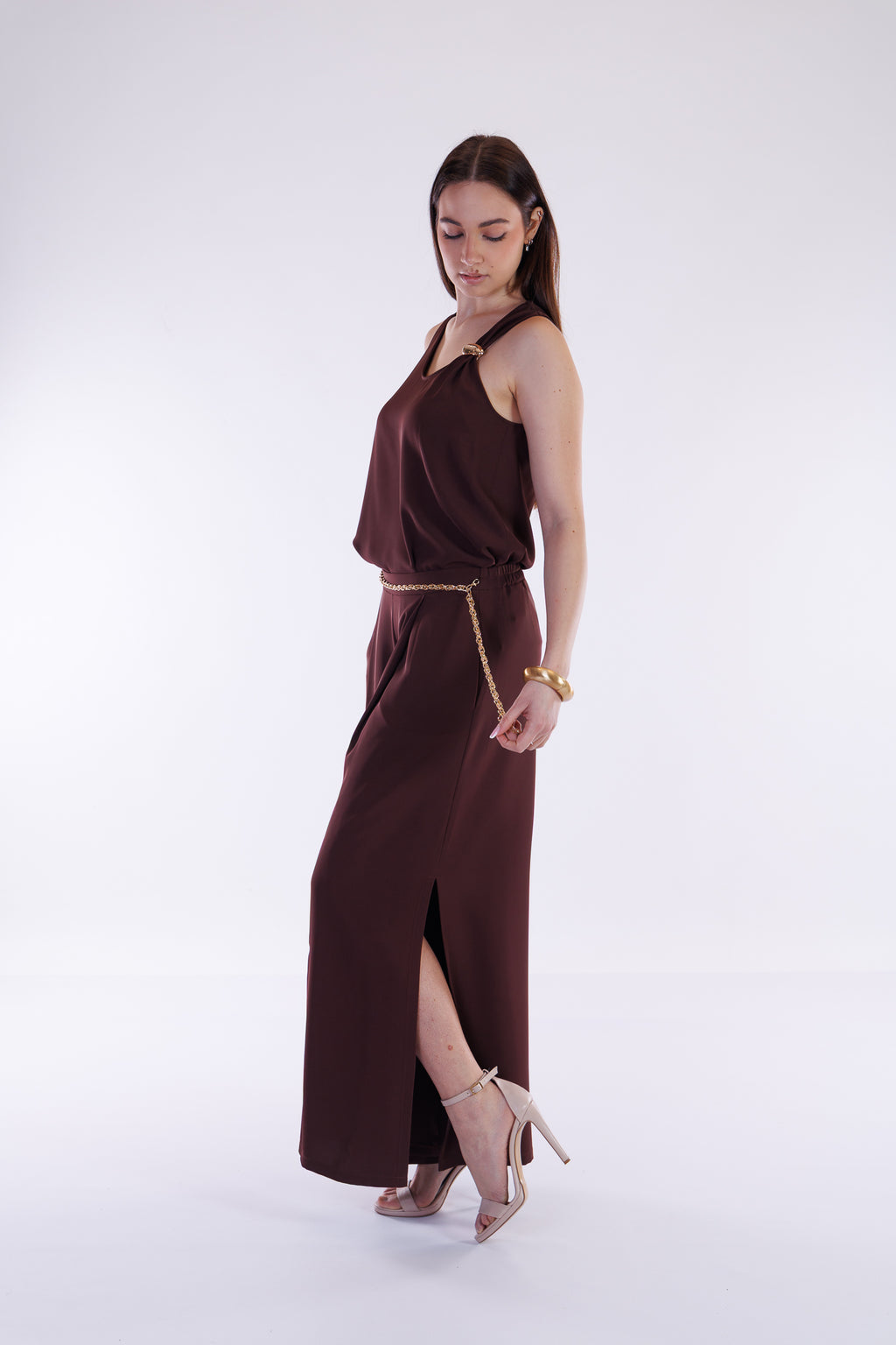 Canotta fluida fermaglio oro