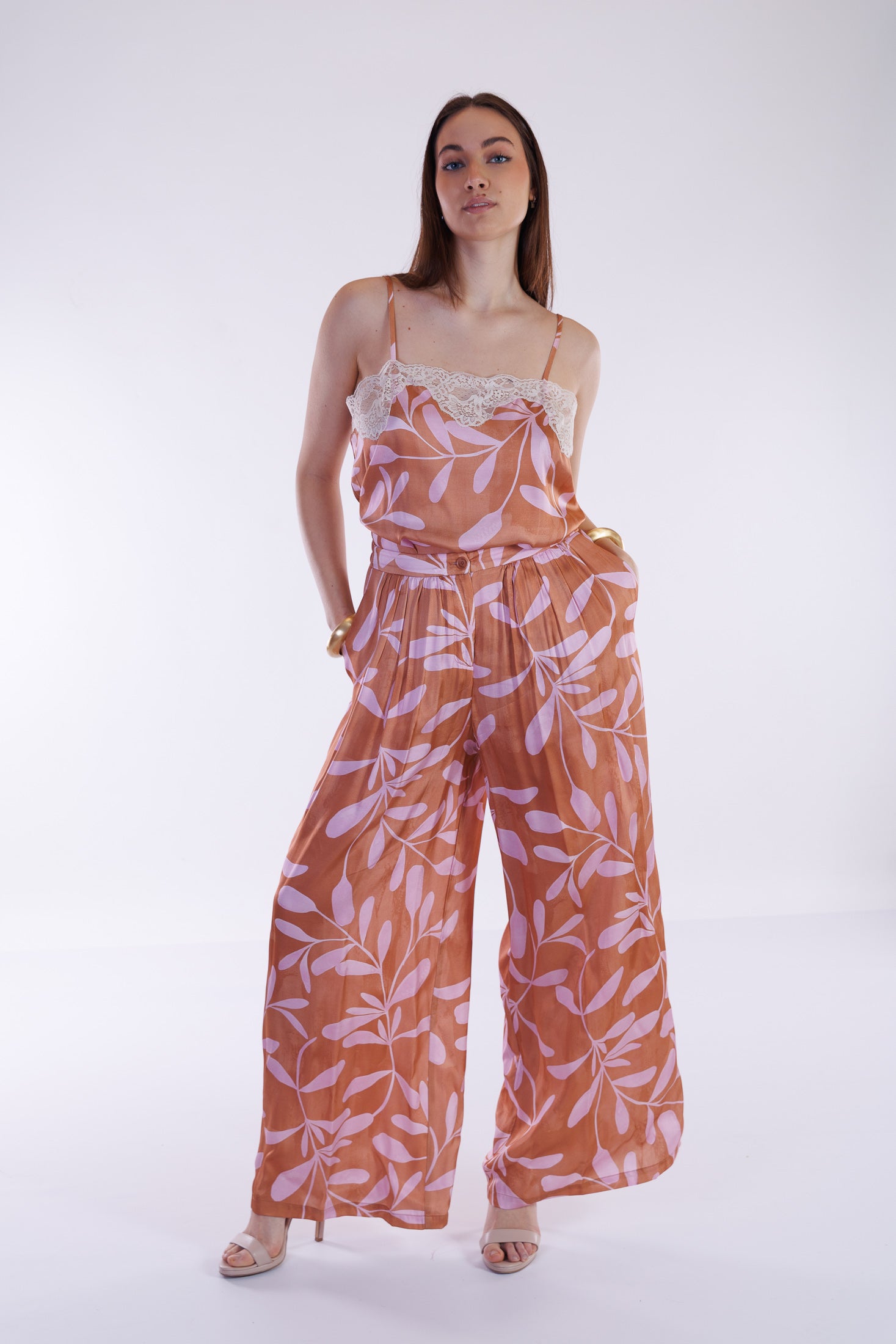 Pantalone fluido ramage