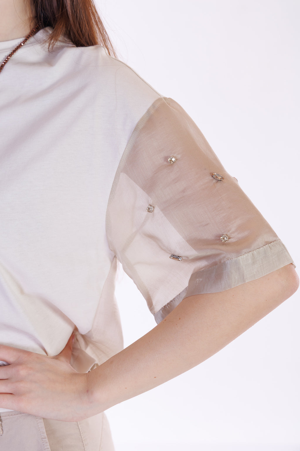 T-shirt bitessuto strass maniche